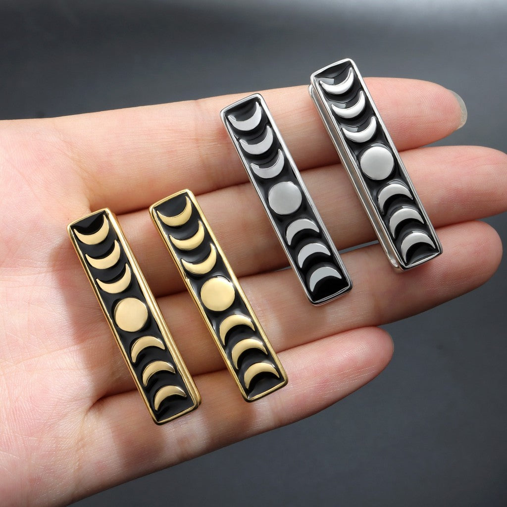 Steel Moon Phase Ear Weights / High-Quality Ear Hanger/ 0 Gauge Ear Weight Golden/ Ear Stretched Jewelry/ Weighted Dangle 7mm/ Lobe Weights