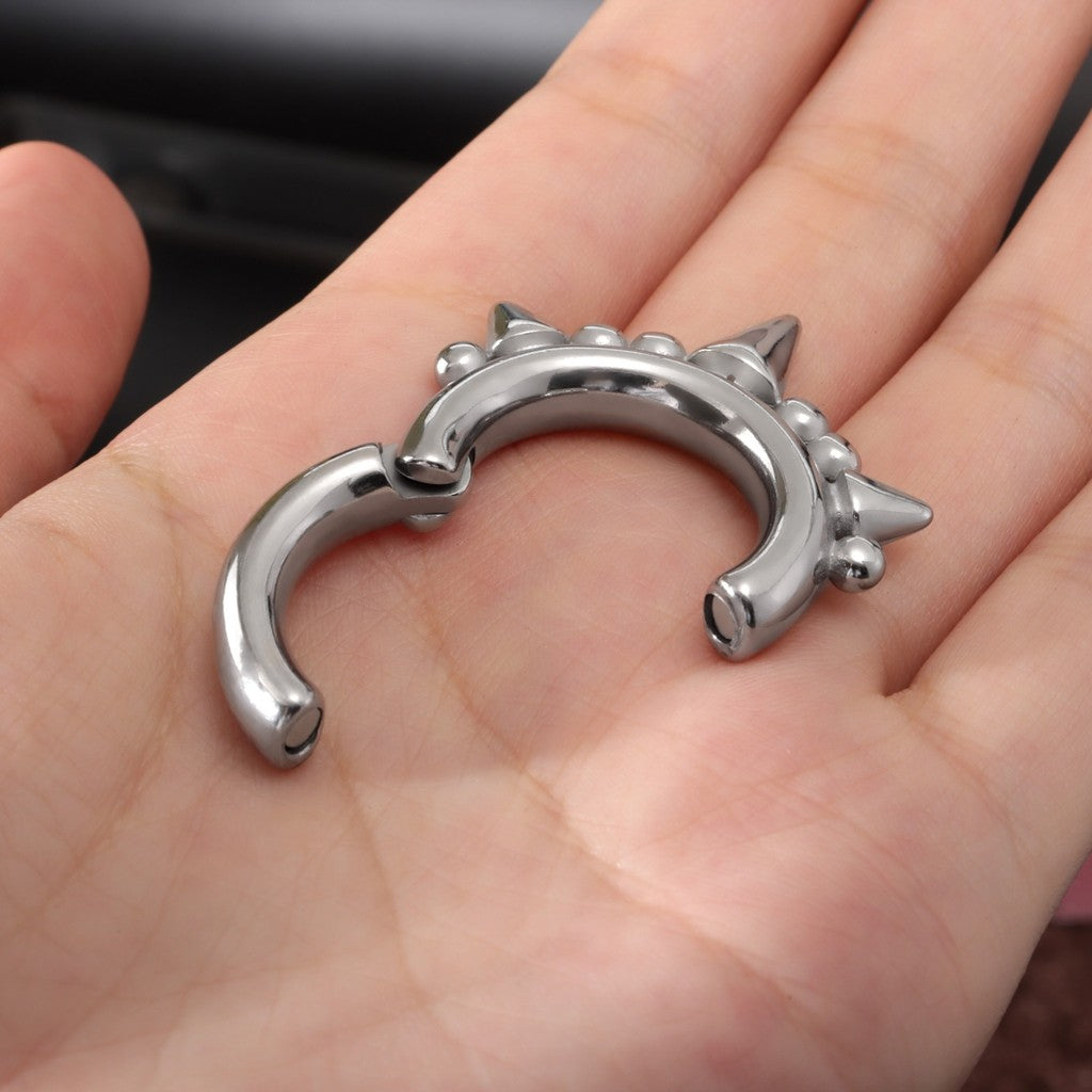 Silvery Spikes Ear Weights Hanger with Magnetic Clasp/2G Heavy Ear Stretchered Hoop/ 6mm Ear Gauges/ Stretched Earrings/ Steel Ear Hanger