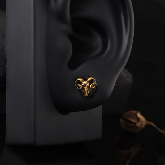 Handmade Ram Skull Ear Plugs – Golden & Black Acrylic Tunnels – Gothic Animal Skull Gauges – Unique Ear Stretching Jewelry – 8mm to 14mm