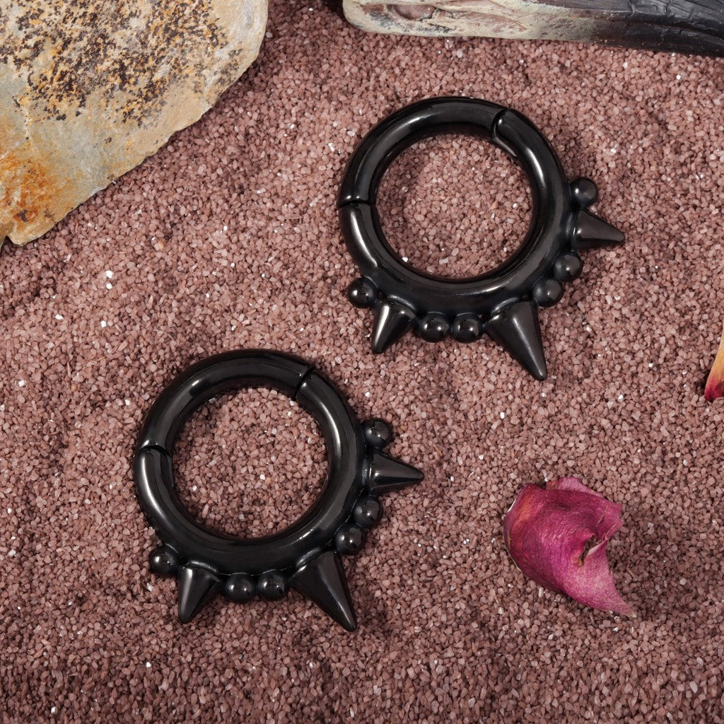 Black Spiked Ear Weights/ 2 Gauges Jewelry/ Stretched Ears Steel/ Ear Plugs/ Hinged Ear Weights Hoop/ Ear Tunnels