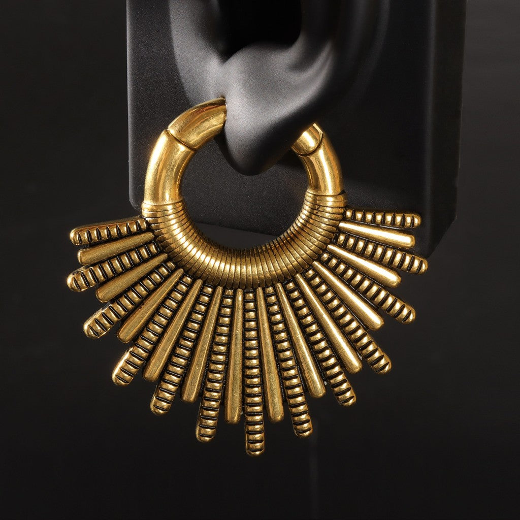 Black Fan Ear Weights for Stretched Ear/ Ear Hangers Hoop with Easy Clasp/ Gothic 2 Gauge Ear Plugs Heavy/ Steel Earlobe Gauge Weights