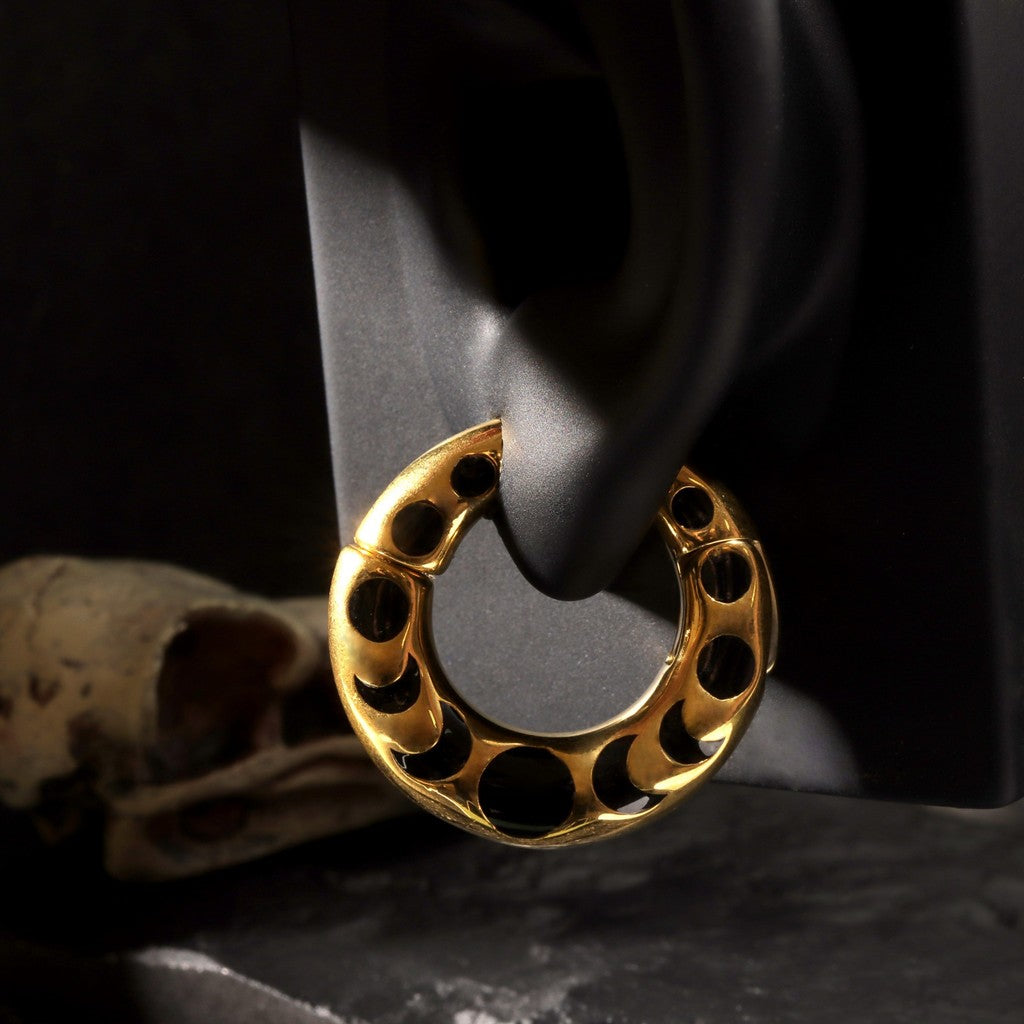 Ear Weight Hanger Moon Phases Stretched Ear/ High Quality 316L Steel Metal Gauges/ Clasp Ear Weight Easy to Use/ Ear Plugs