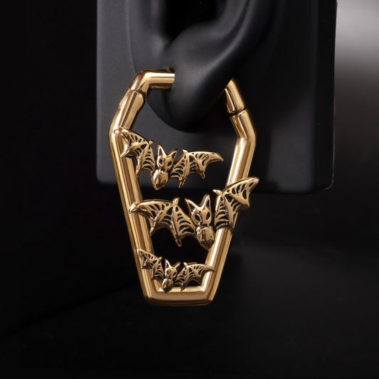 Golden Bat&Coffin Ear Weights/ 4mm Ear Weights Hoop/ 6 Gauges Ear Stretchers/ Heavy Gauge Ring/ Heavy Ear Tunnels/ Ear Gauges Earring