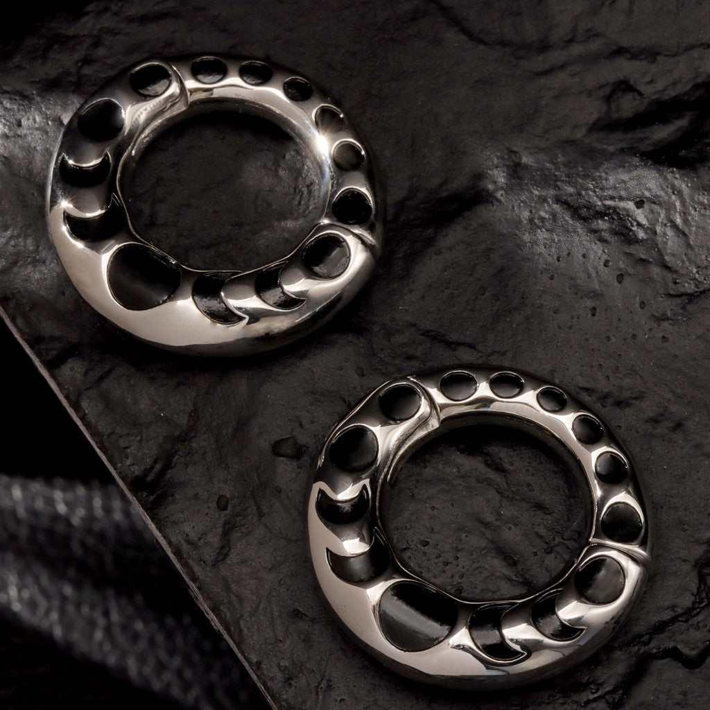 Ear Weight Hanger Moon Phases Stretched Ear/ High Quality 316L Steel Metal Gauges/ Clasp Ear Weight Easy to Use/ Ear Plugs