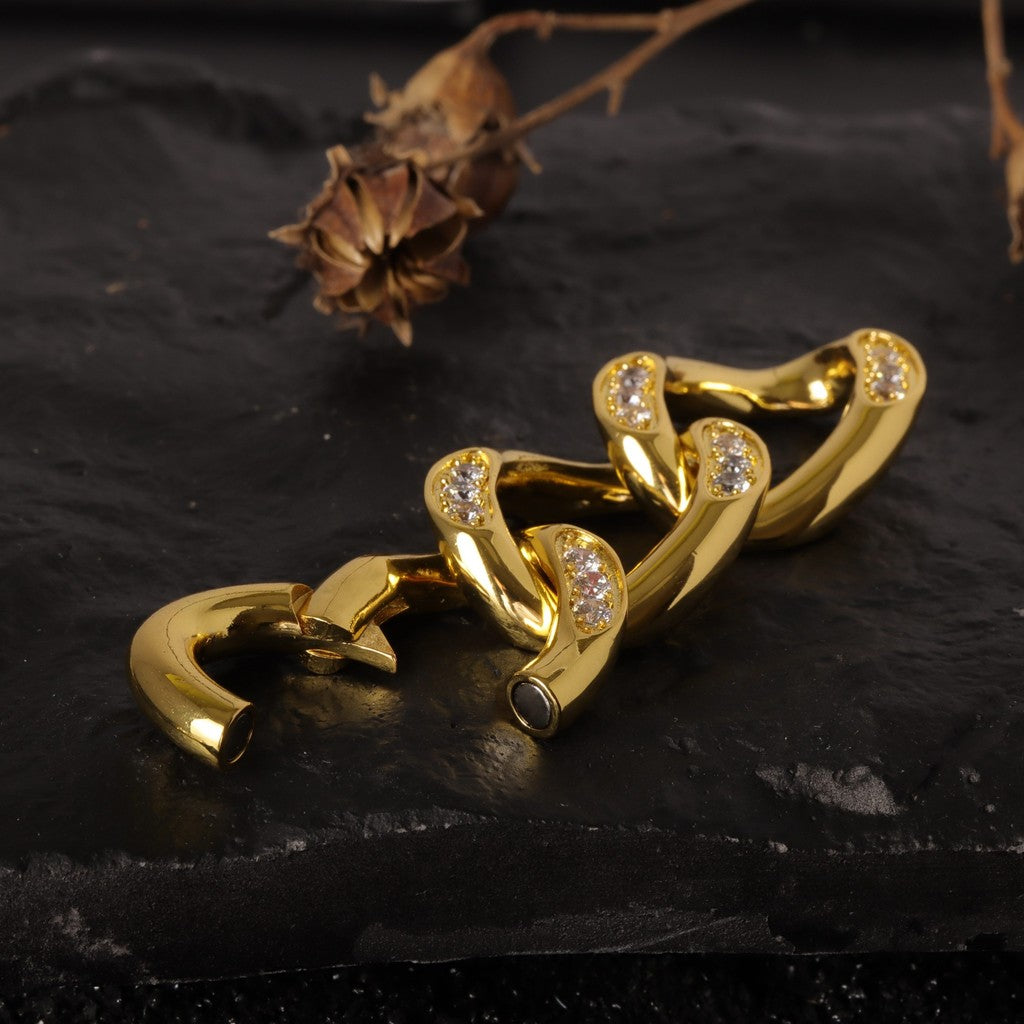 Silvery Cuban Chain Ear Weights Hanger with Easy Closure/ Mirror Polished CZ Paved Ear Gauge Jewelry/ Weighted Ear Hoop Clicker Steel/4mm