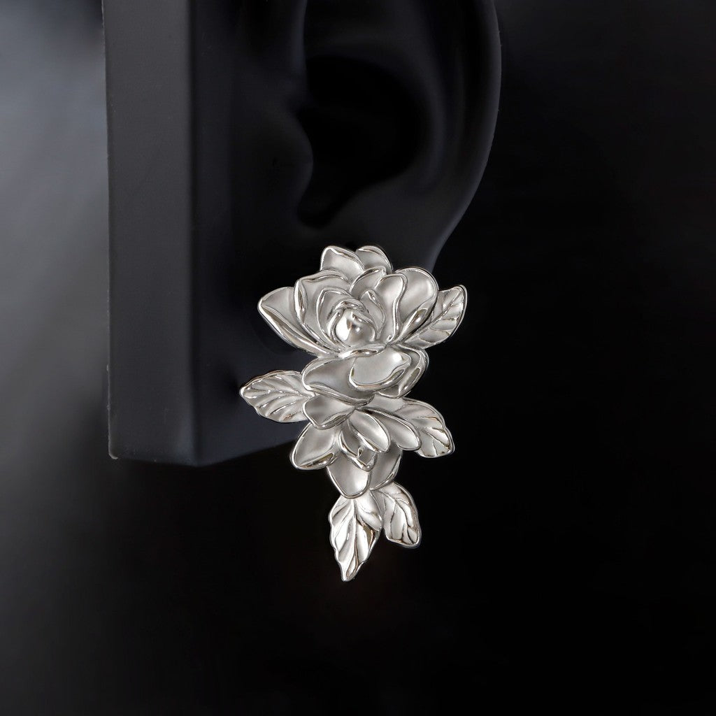 Silvery Rose Ear Weights / High-Quality Ear Hanger/ 00 Gauge Ear Weight Silvery/ Ear Stretched Jewelry/Weighted Dangle 10mm/Lobe Weights Steel