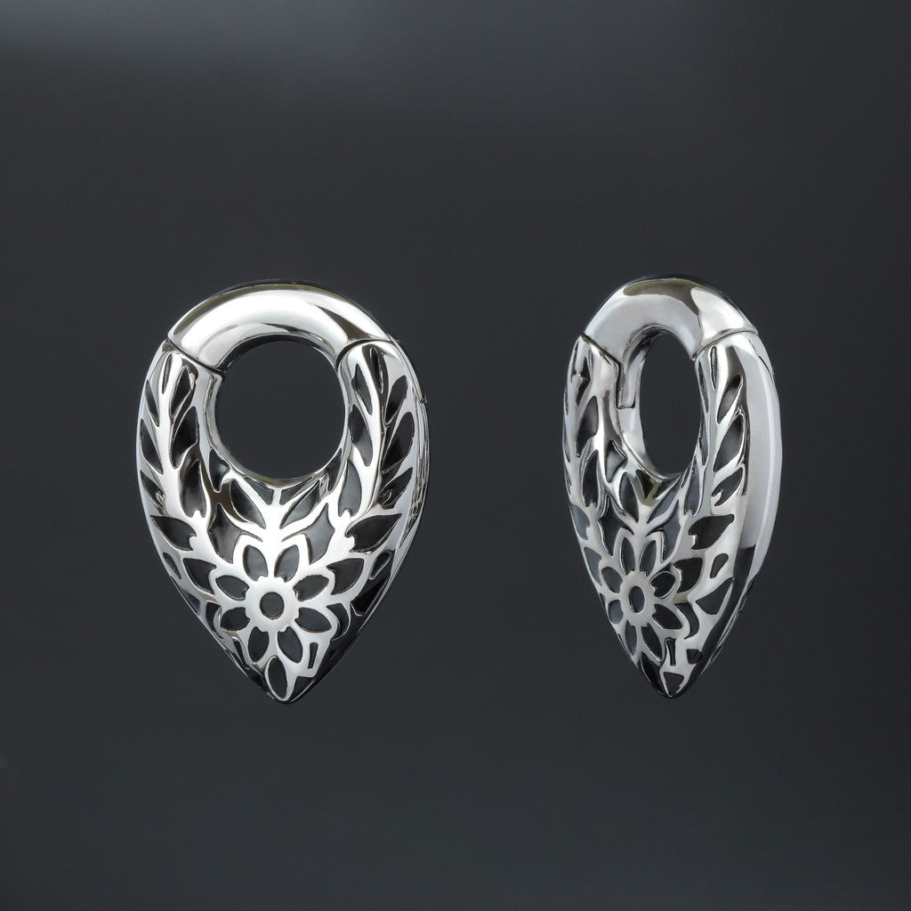 Pattern Tribal Ear Weights Hanger with Easy Closure/Teardrop Ear Gauge Earrings/Ear Stretched Jewelry/Weighted Hoops Silvery /Gauge Weight