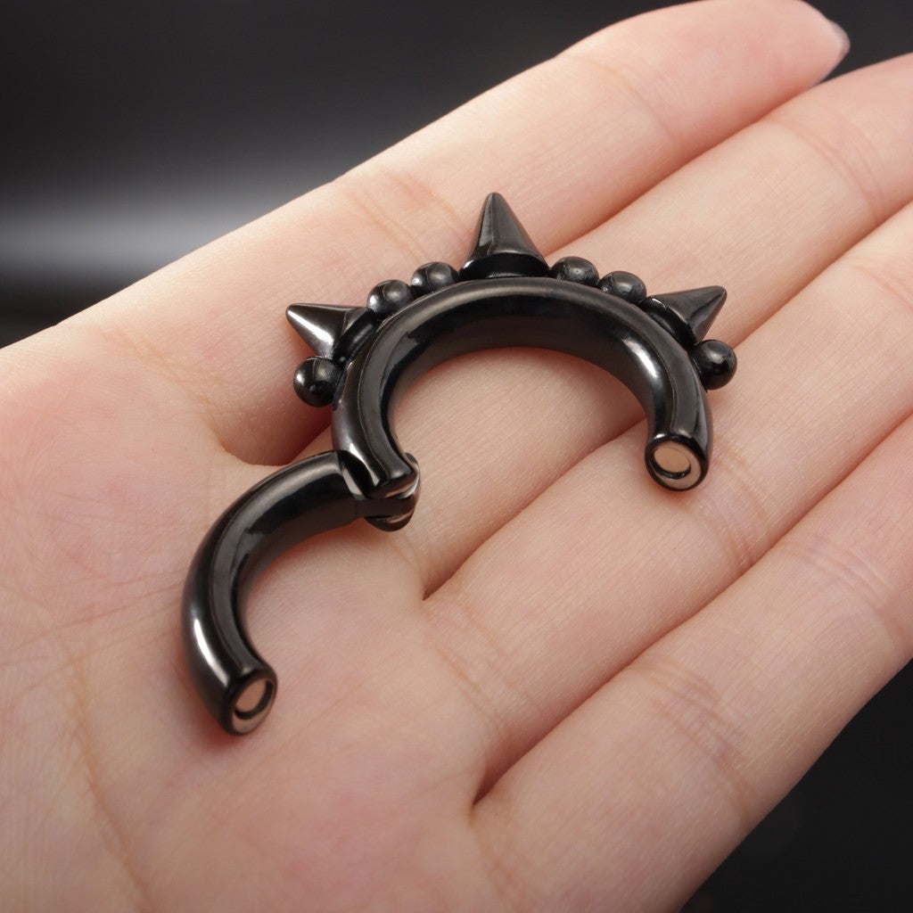 Black Spiked Ear Weights/ 2 Gauges Jewelry/ Stretched Ears Steel/ Ear Plugs/ Hinged Ear Weights Hoop/ Ear Tunnels