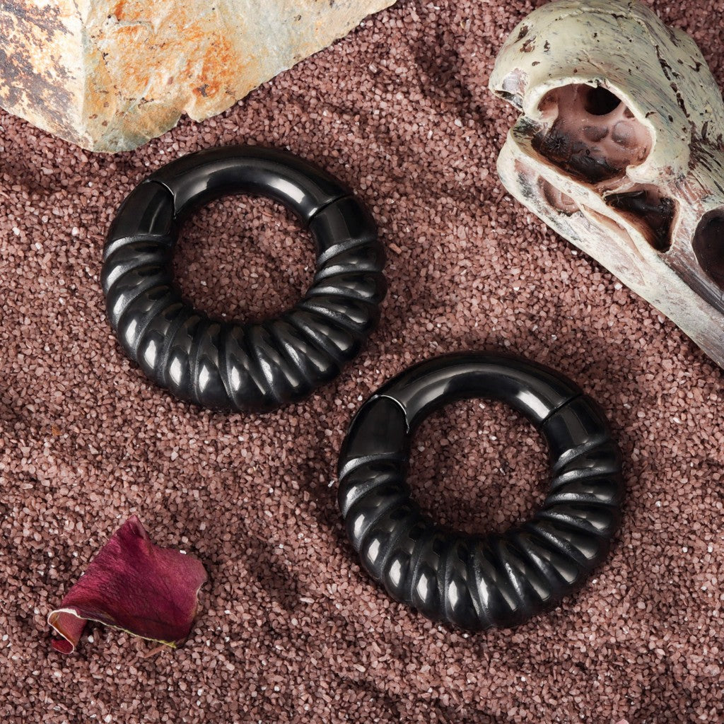 Black Ear Weights Hangers with Easy Clasp/ Ear Hangers for 2 Gauges Stretched Ear/ 6mm Ear Gauge Earrings/ Heavy Gauge Hanger Circle