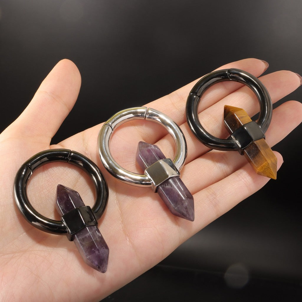 Amethyst Black Ear Weights , Hanging Gauge, Ear Weights, Lobe Hanger, Hexagonal Hoop Weights for Stretched Ears