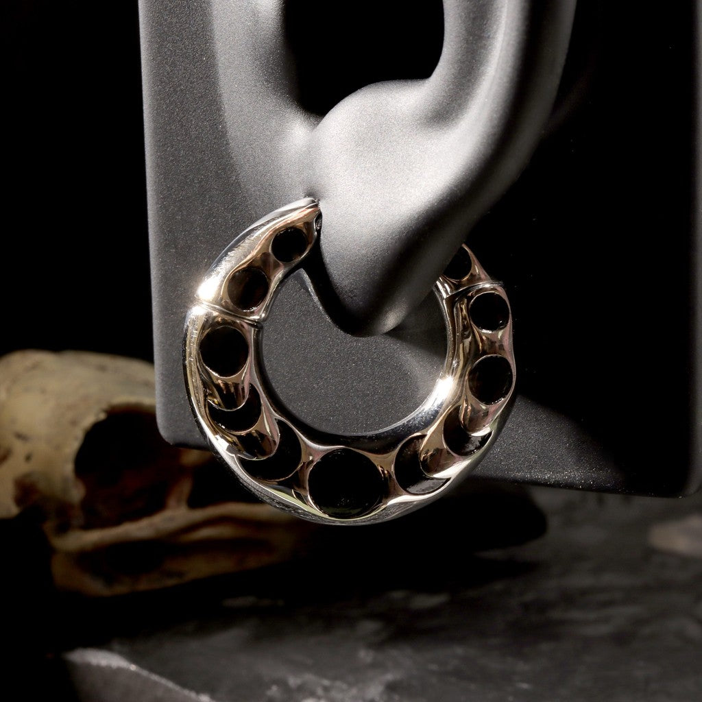 Silvery Ear Weights Hangers for Stretched Ear/ Moon Phases Ear Weights Hoop with Magnetic Lock/ 316L Steel Ear Hangers/ 2Gauge Circle Weights