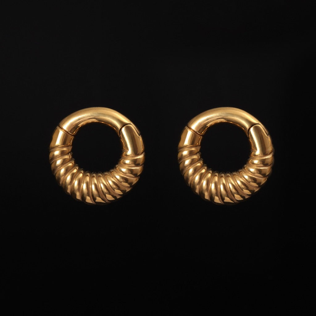 Golden Ear Weights Hangers with Easy Clasp/ Heavy Earrings for 2G 6mm Stretchered Earlobe/ Steel Plug Earrings/ Ear Gauge Weights Circle