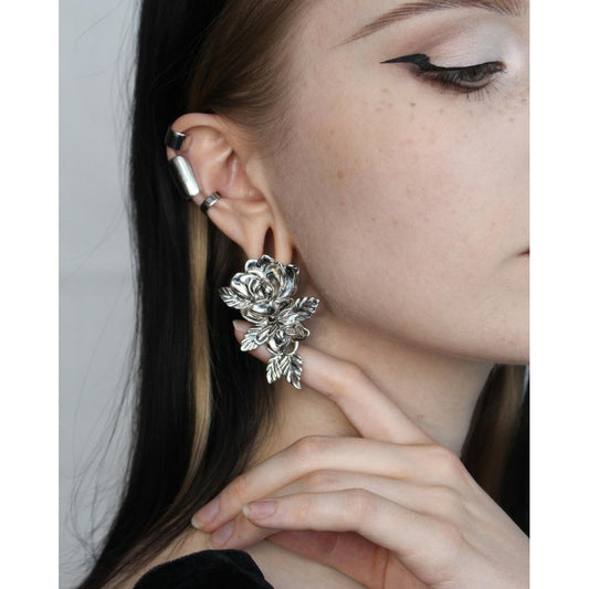 Silvery Rose Ear Weights / High-Quality Ear Hanger/ 00 Gauge Ear Weight Silvery/ Ear Stretched Jewelry/Weighted Dangle 10mm/Lobe Weights Steel