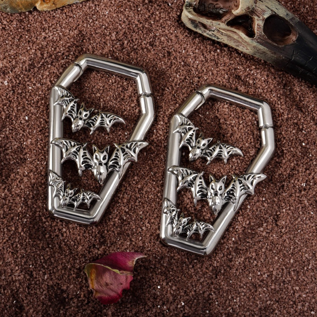 Bat&Coffin Ear Weights/ Hanger Weights for 6G Stretchered Earlobe/ Gauge Ear Weights/ Steel Ear Plugs/Ear Tunnels