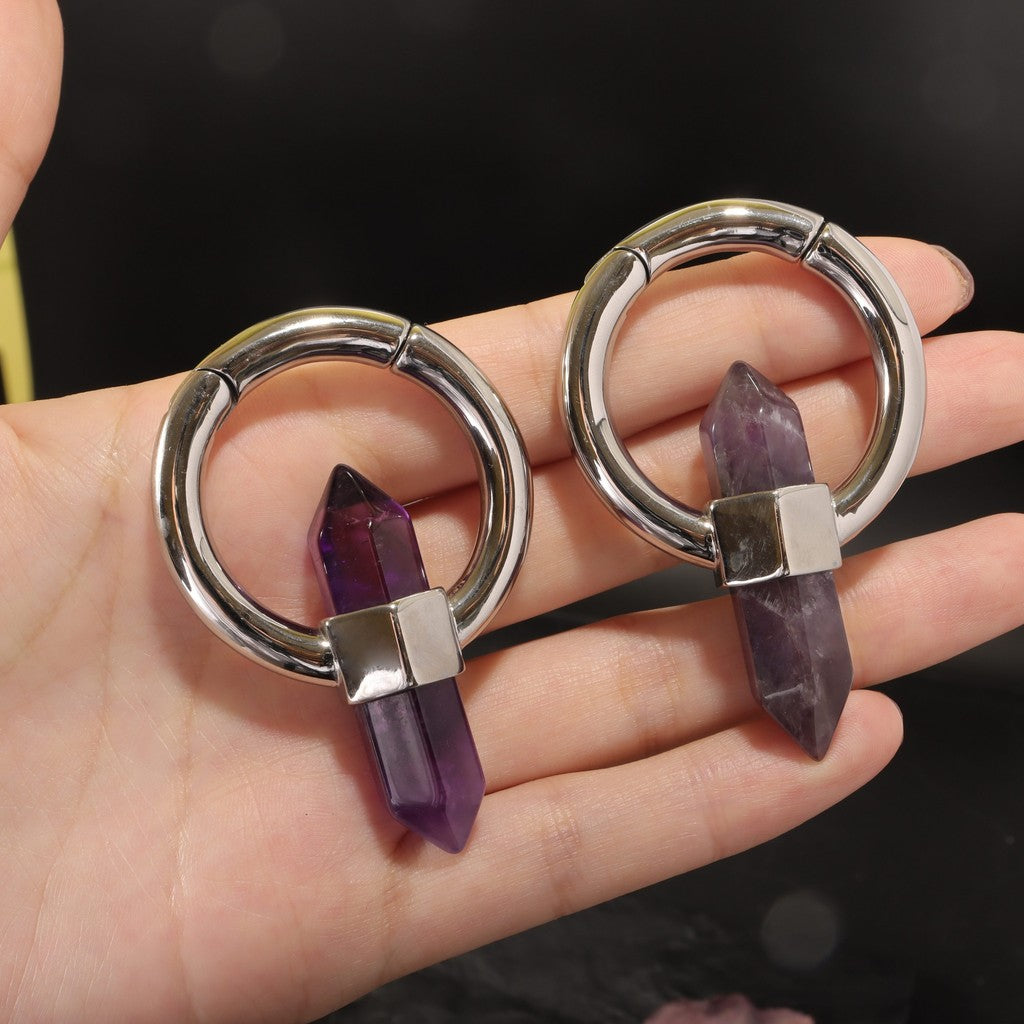 Amethyst Black Ear Weights , Hanging Gauge, Ear Weights, Lobe Hanger, Hexagonal Hoop Weights for Stretched Ears