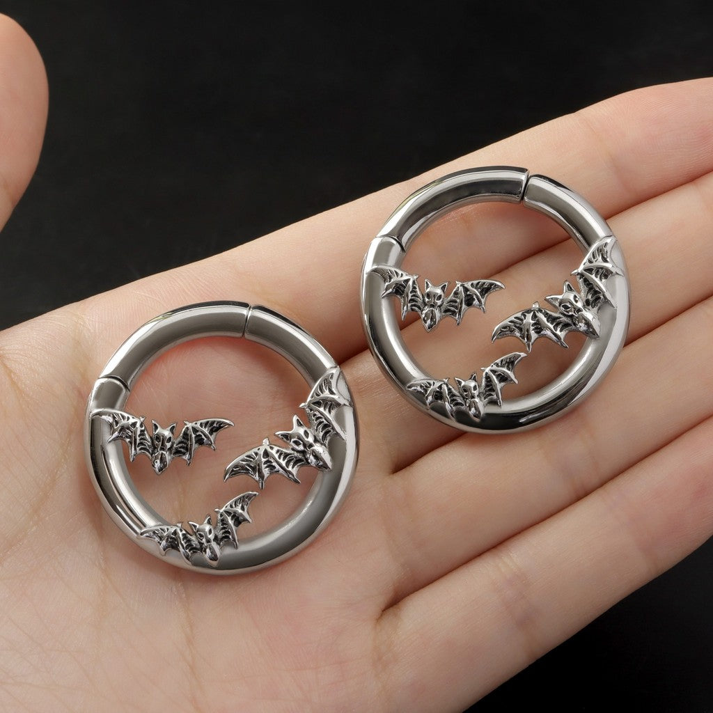 Silvery Bat Ear Weights Hanger with Easy Clasp/ Heavy Earrings for Stretchered Ear/ Steel Ear Gauges/ Silvery Ear Plugs/ 6G Weight Hangers