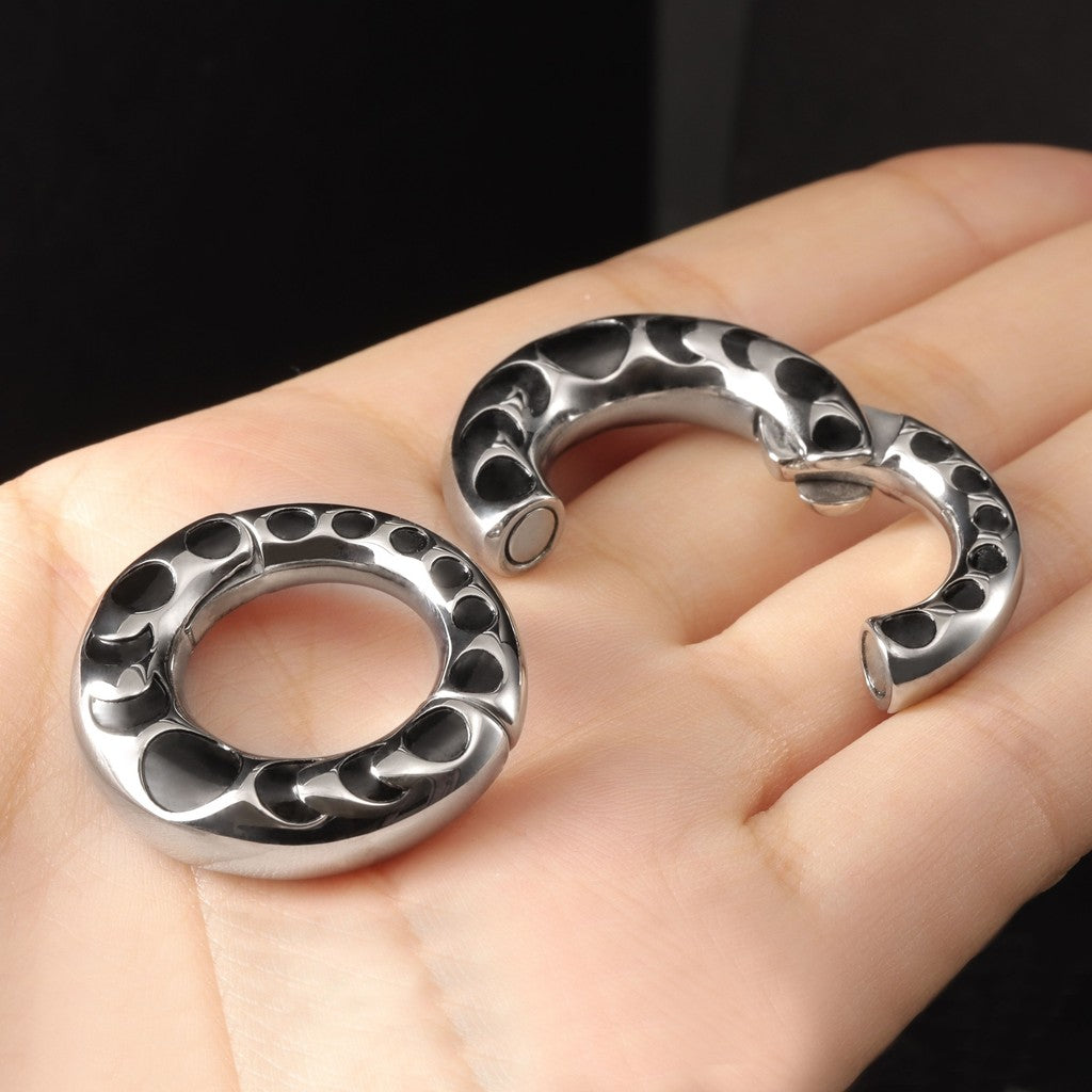 Silvery Ear Weights Hangers for Stretched Ear/ Moon Phases Ear Weights Hoop with Magnetic Lock/ 316L Steel Ear Hangers/ 2Gauge Circle Weights