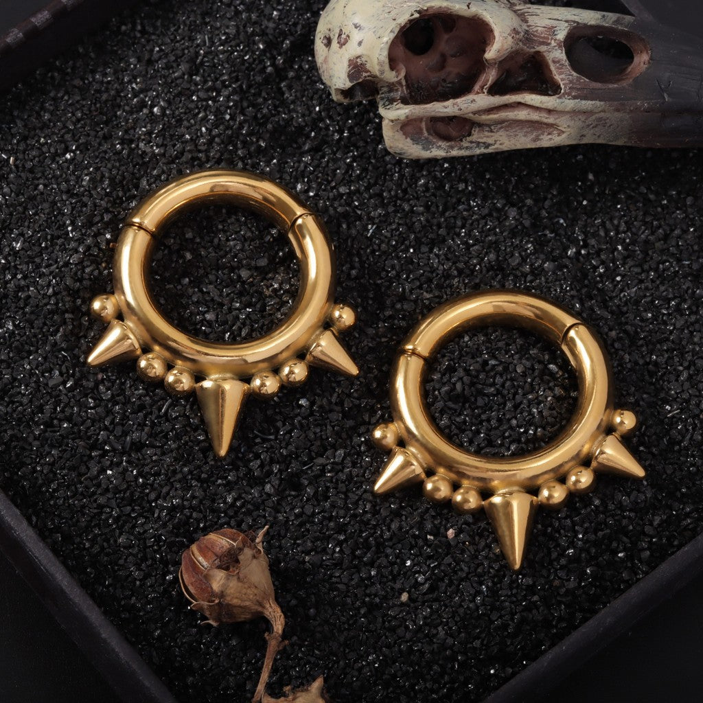 Golden Spikes Ear Weights Hanger with Magnetic Clasp/2G Heavy Ear Stretchered Hoop/ 6mm Ear Gauges/ Stretched Earrings/ Steel Ear Hanger