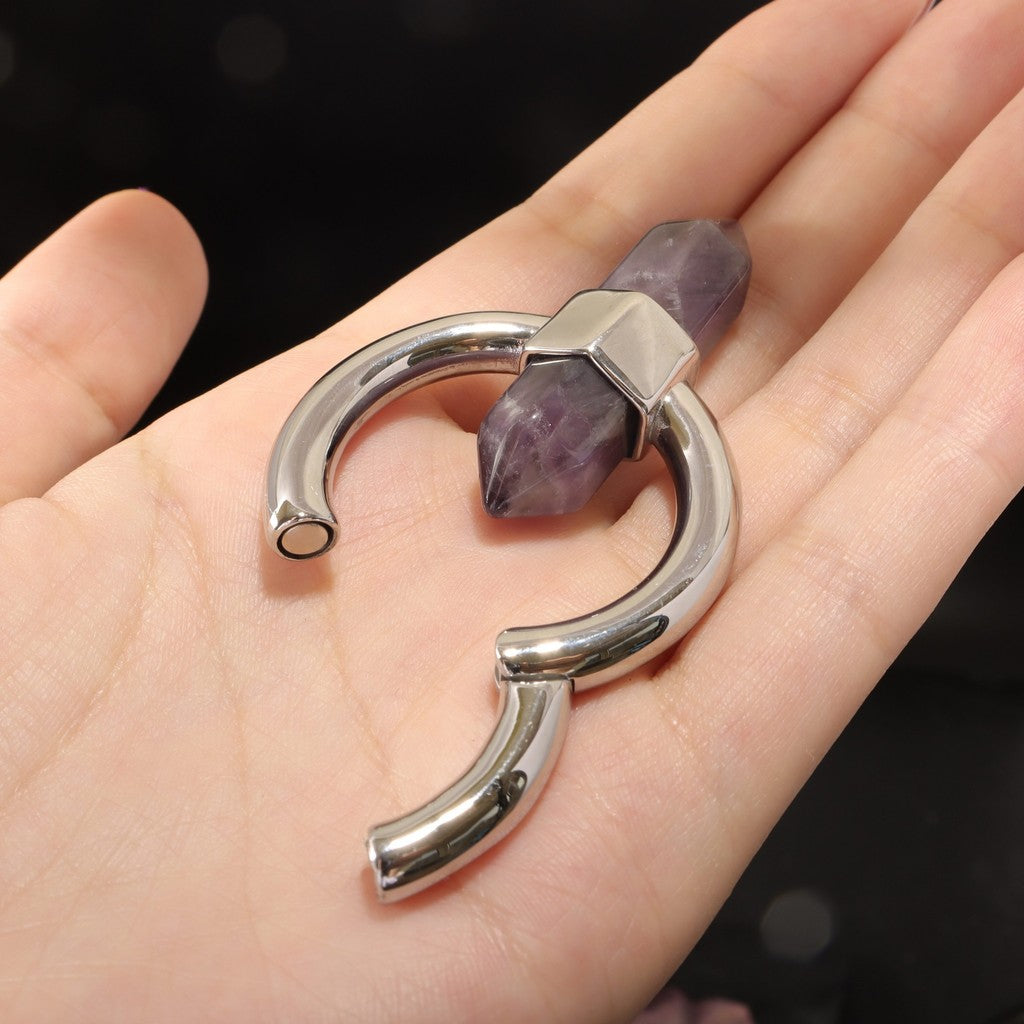 Amethyst Ear Weight/ 6mm 2G Ear Lobe Hanger/ Ear Weight Gauges For Stretched Ear/ Spike Amethyst Plug Earring/Stone Dangle Ear Hanger Silvery