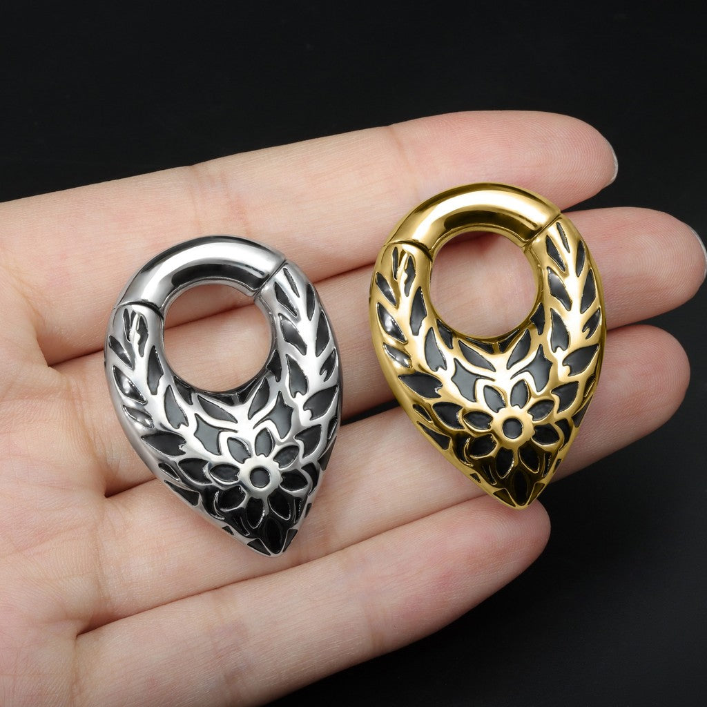 Pattern Tribal Ear Weights Hanger with Easy Closure/Teardrop Ear Gauge Earrings/Ear Stretched Jewelry/Weighted Hoops Silvery /Gauge Weight